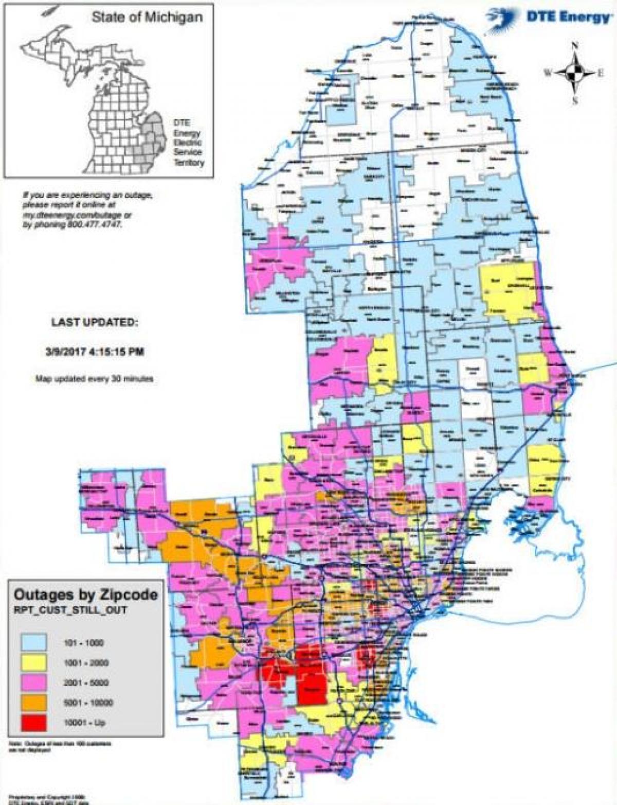 Detroit edison výpadok mapu
