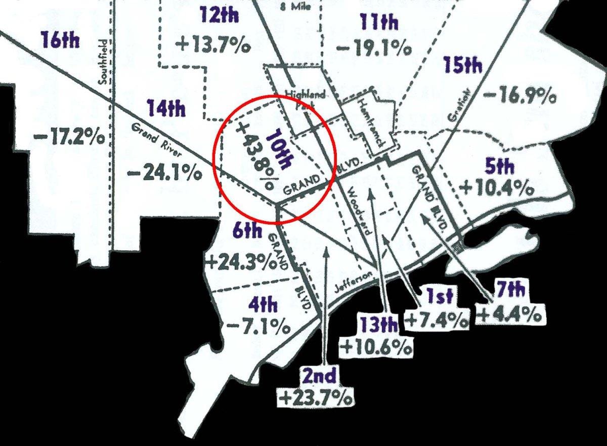 Detroit okrsok mapu