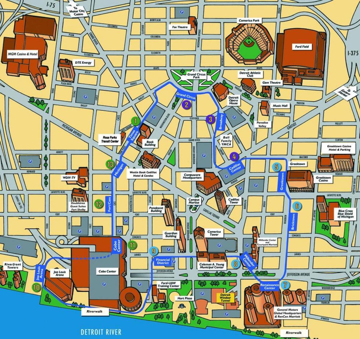 Detroit atrakcie mapu