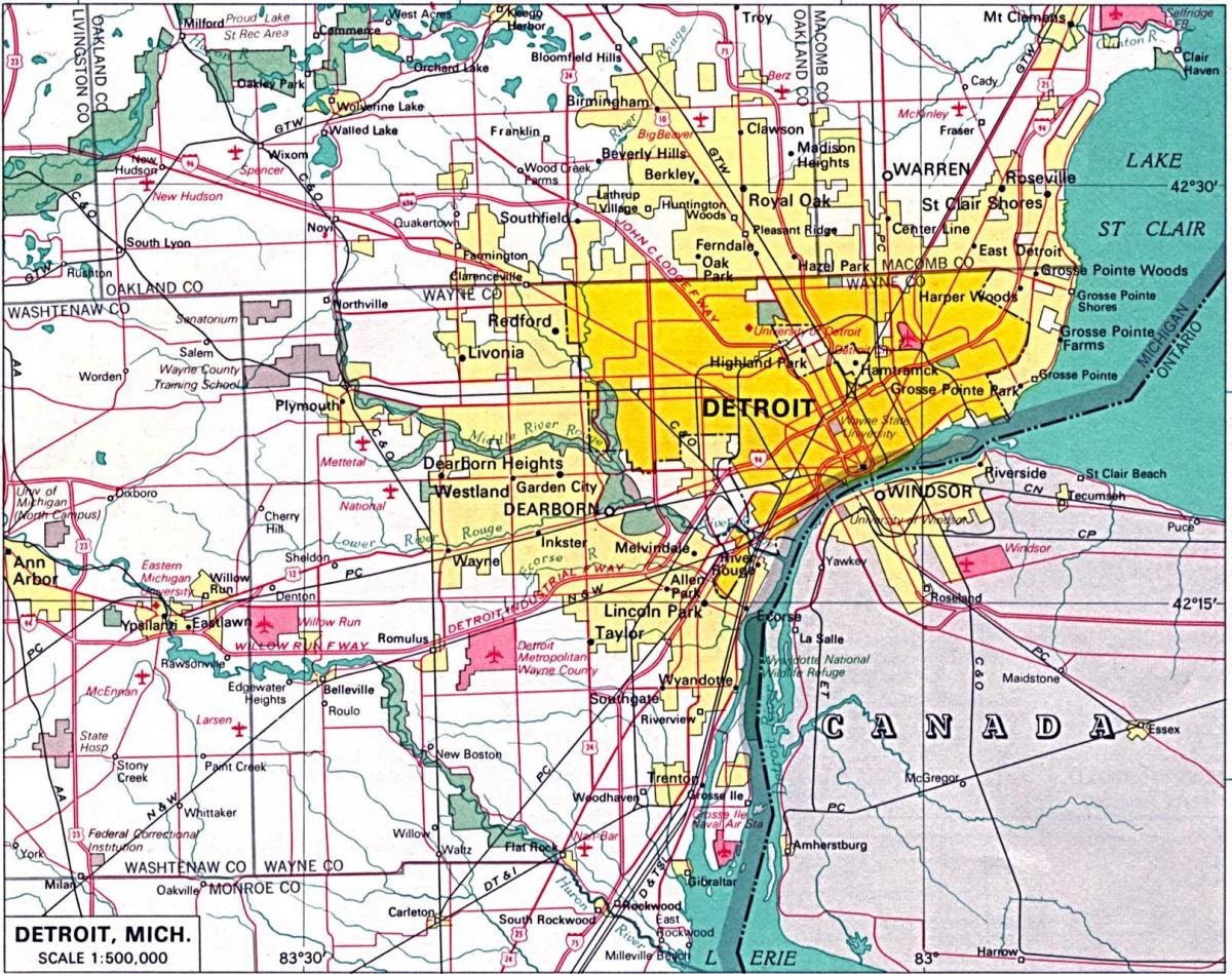 predmestia Detroitu mapu