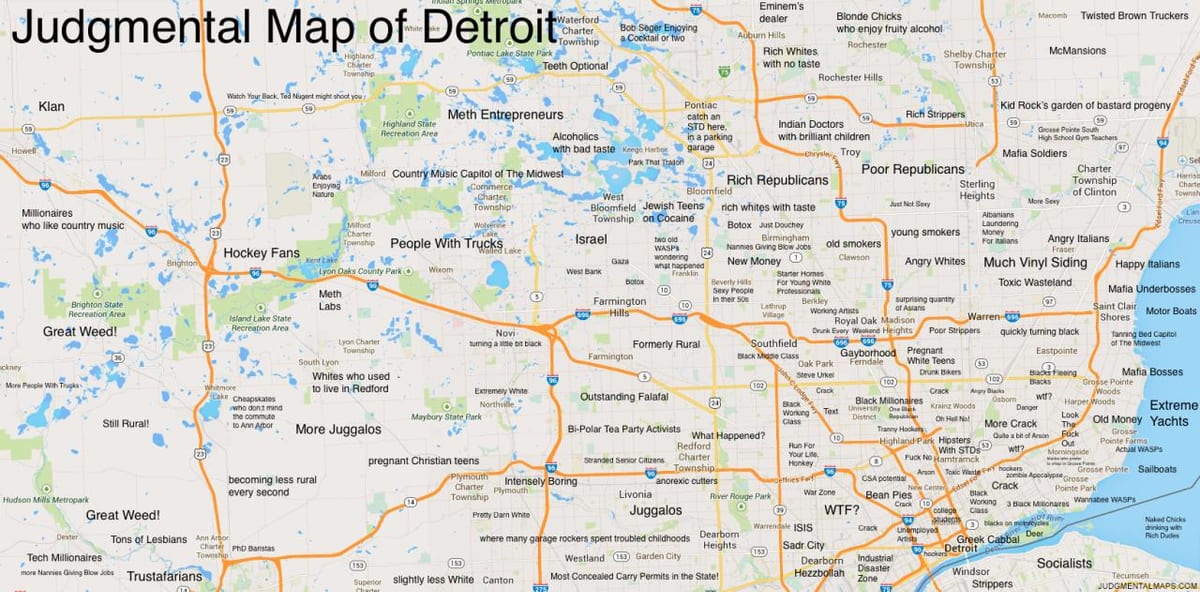 odsudzujúci mapu Detroitu