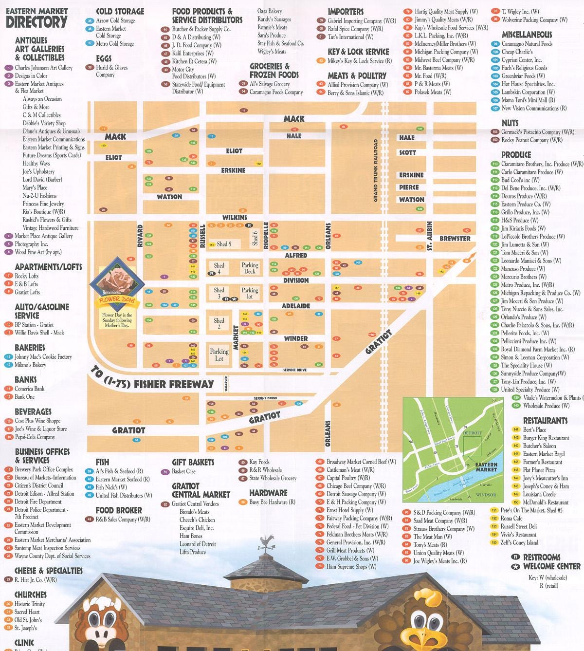 mapa východnej trhu Detroit